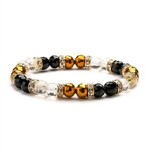 3/$35 Black Brown Round Natural Stone Glass Beads Stretchy Bracelet Jewelry